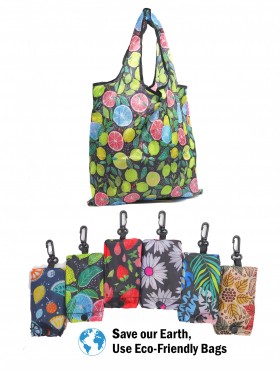 Fruit & Flowers Print Hook-on Reusable Foldable Shopping Bags (12pcs) 